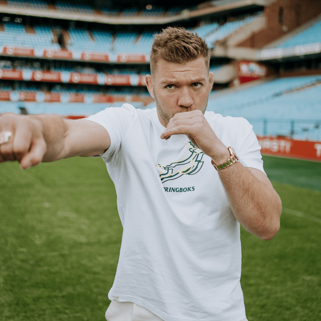 Stacked Springbok Crew Tee - White - Old School