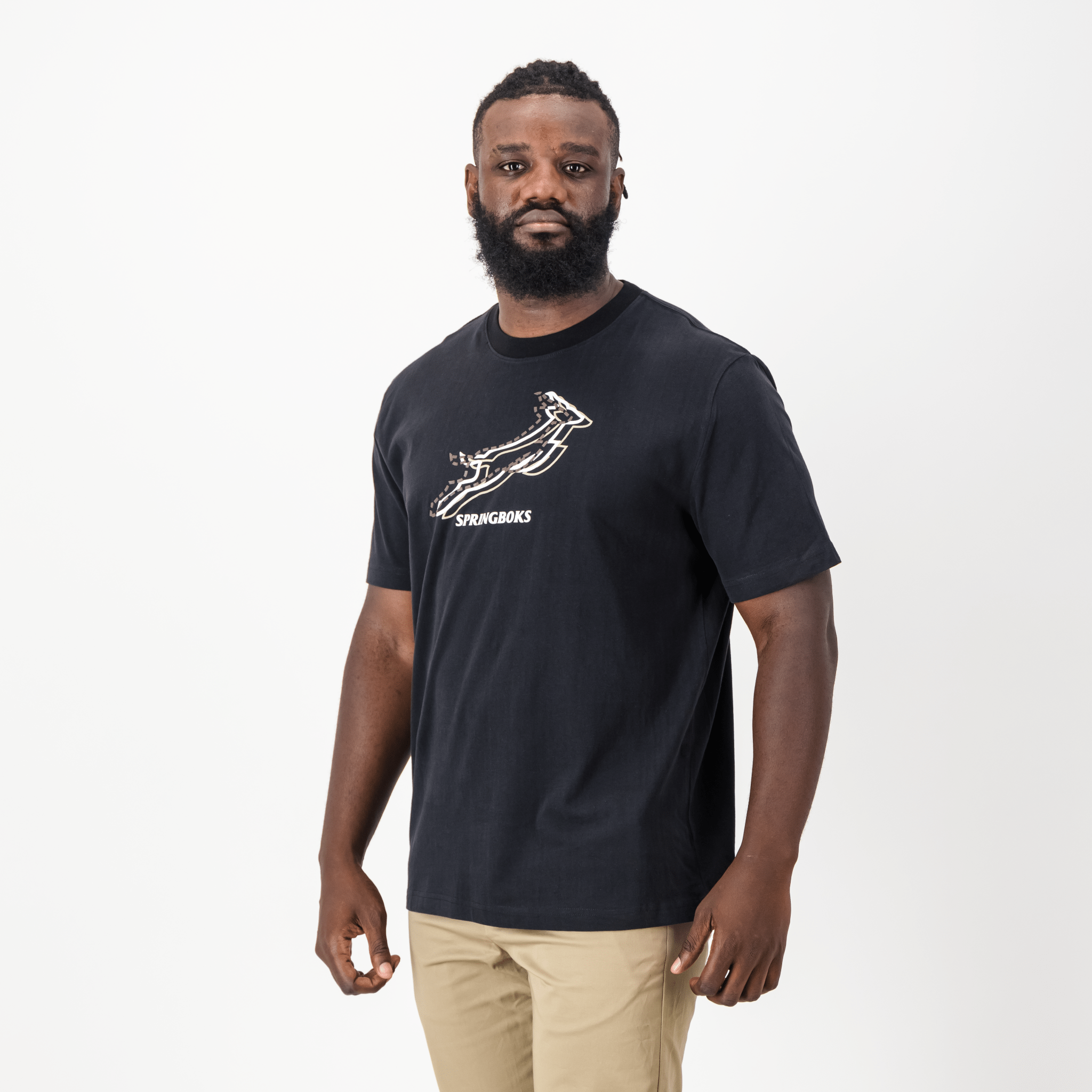 Stacked Springboks Crew Tee - Black - Old School